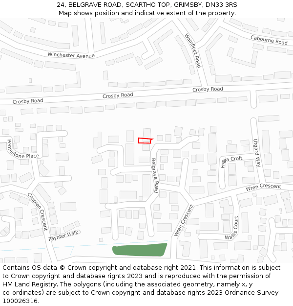 24, BELGRAVE ROAD, SCARTHO TOP, GRIMSBY, DN33 3RS: Location map and indicative extent of plot