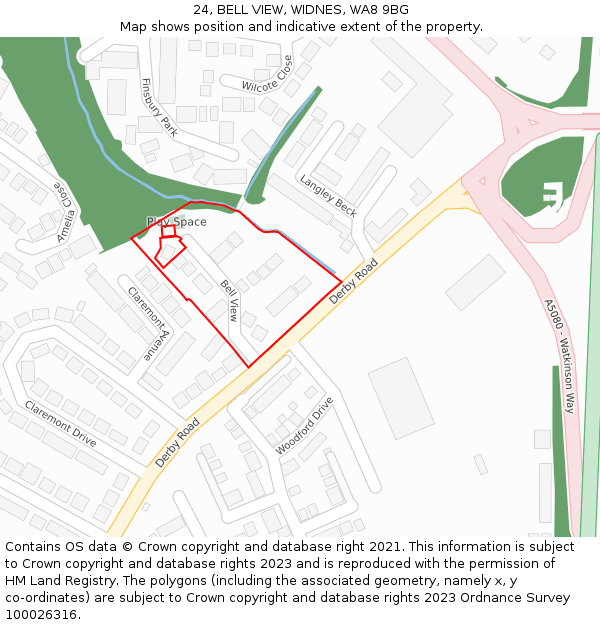 24, BELL VIEW, WIDNES, WA8 9BG: Location map and indicative extent of plot