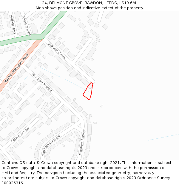 24, BELMONT GROVE, RAWDON, LEEDS, LS19 6AL: Location map and indicative extent of plot