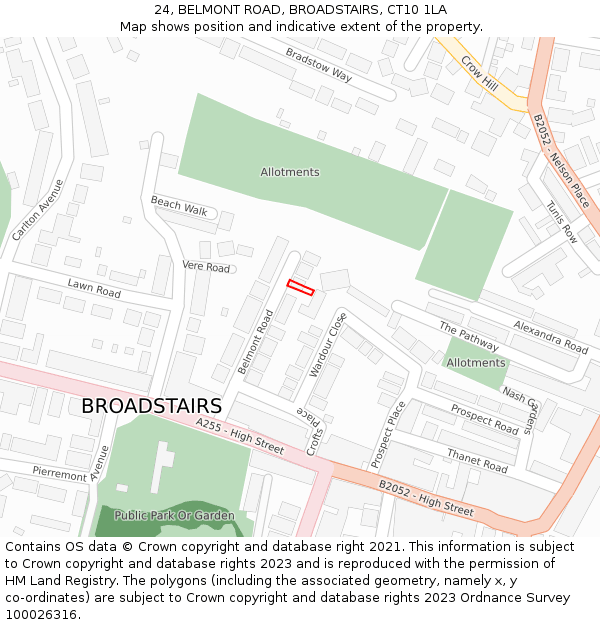 24, BELMONT ROAD, BROADSTAIRS, CT10 1LA: Location map and indicative extent of plot