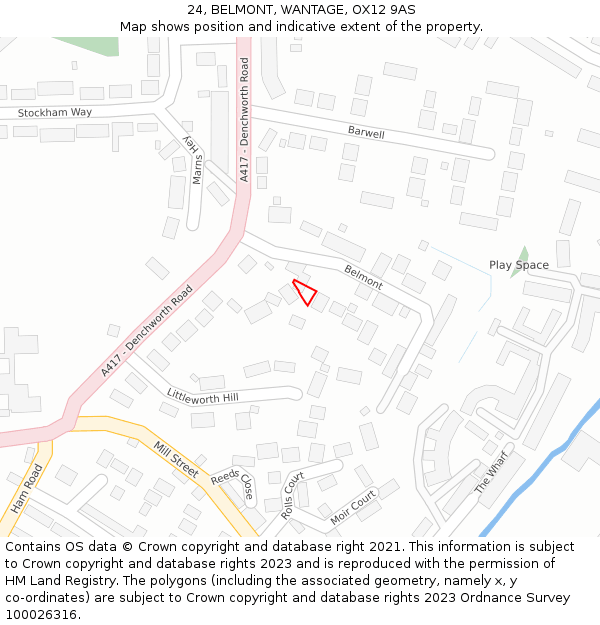 24, BELMONT, WANTAGE, OX12 9AS: Location map and indicative extent of plot