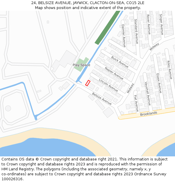 24, BELSIZE AVENUE, JAYWICK, CLACTON-ON-SEA, CO15 2LE: Location map and indicative extent of plot