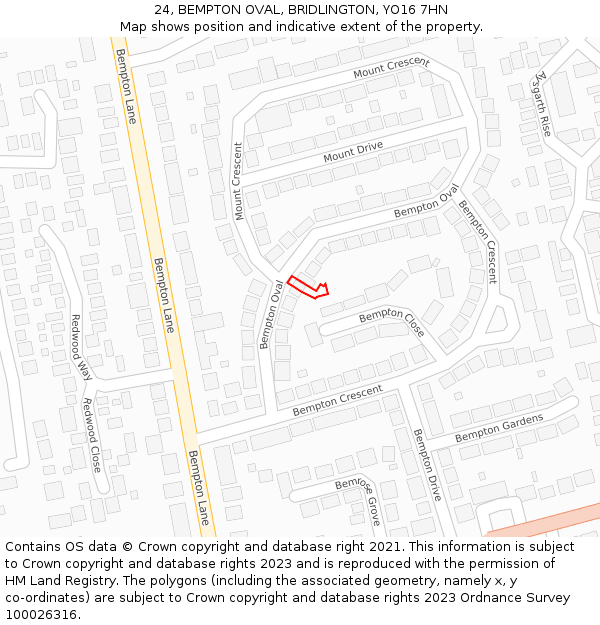 24, BEMPTON OVAL, BRIDLINGTON, YO16 7HN: Location map and indicative extent of plot