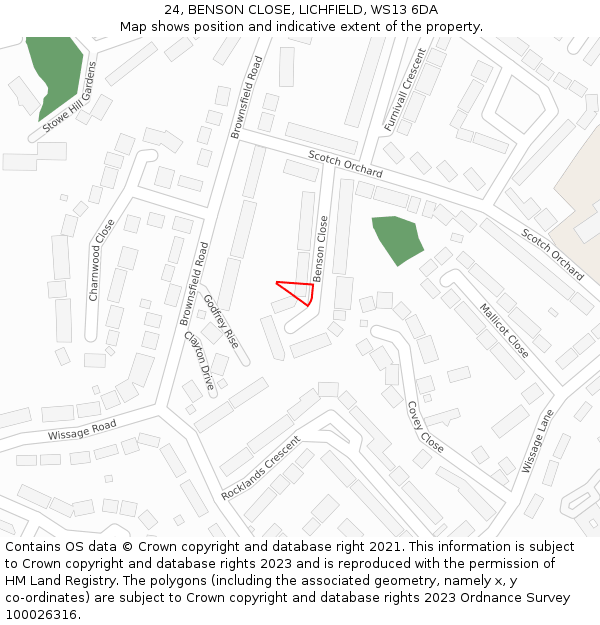 24, BENSON CLOSE, LICHFIELD, WS13 6DA: Location map and indicative extent of plot