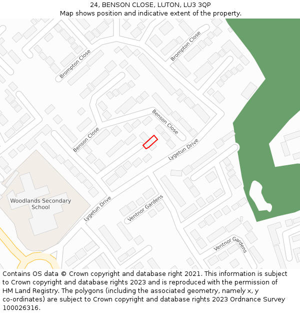 24, BENSON CLOSE, LUTON, LU3 3QP: Location map and indicative extent of plot