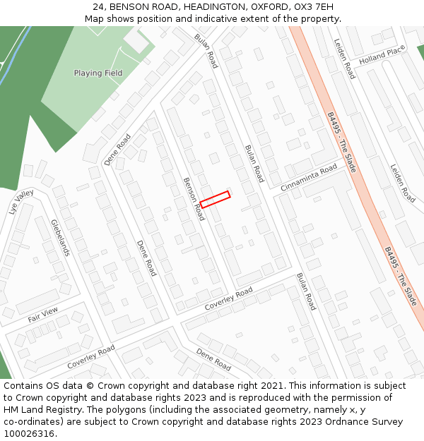 24, BENSON ROAD, HEADINGTON, OXFORD, OX3 7EH: Location map and indicative extent of plot