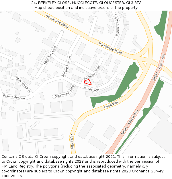 24, BERKELEY CLOSE, HUCCLECOTE, GLOUCESTER, GL3 3TG: Location map and indicative extent of plot