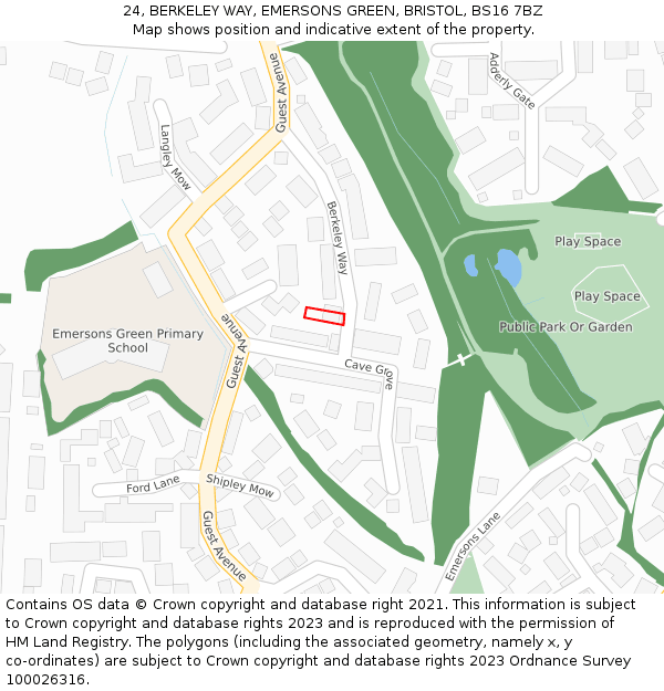 24, BERKELEY WAY, EMERSONS GREEN, BRISTOL, BS16 7BZ: Location map and indicative extent of plot