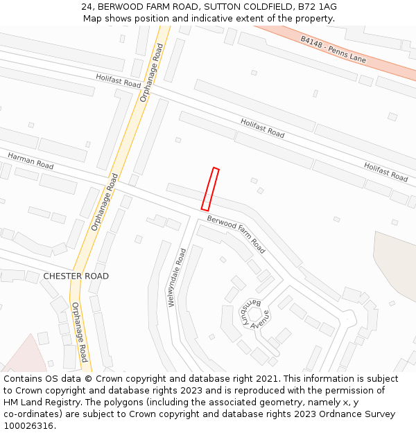 24, BERWOOD FARM ROAD, SUTTON COLDFIELD, B72 1AG: Location map and indicative extent of plot