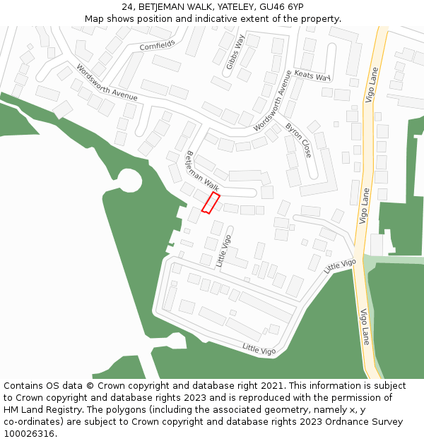 24, BETJEMAN WALK, YATELEY, GU46 6YP: Location map and indicative extent of plot