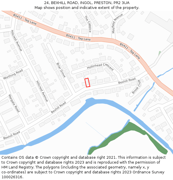 24, BEXHILL ROAD, INGOL, PRESTON, PR2 3UA: Location map and indicative extent of plot