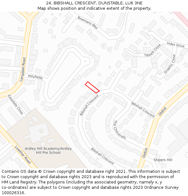 24, BIBSHALL CRESCENT, DUNSTABLE, LU6 3NE: Location map and indicative extent of plot