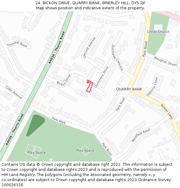 24, BICKON DRIVE, QUARRY BANK, BRIERLEY HILL, DY5 2JF: Location map and indicative extent of plot