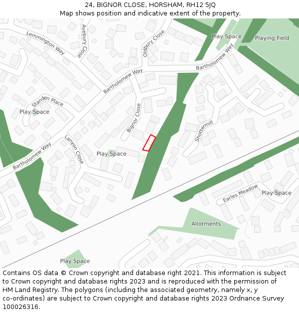 24, BIGNOR CLOSE, HORSHAM, RH12 5JQ: Location map and indicative extent of plot