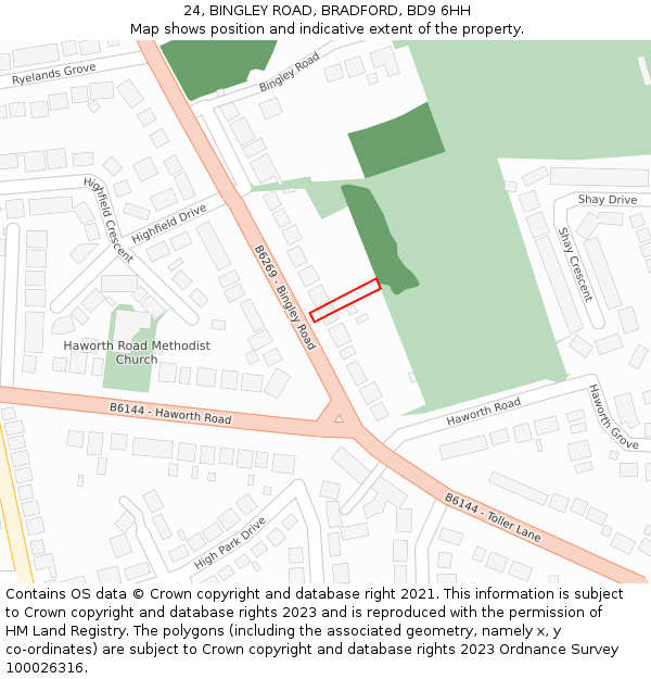 24, BINGLEY ROAD, BRADFORD, BD9 6HH: Location map and indicative extent of plot