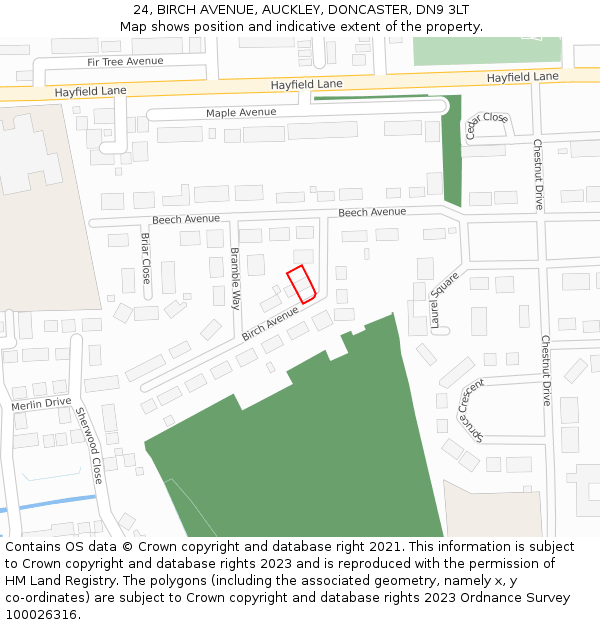 24, BIRCH AVENUE, AUCKLEY, DONCASTER, DN9 3LT: Location map and indicative extent of plot