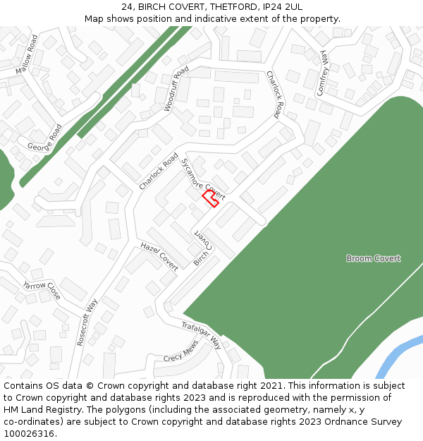 24, BIRCH COVERT, THETFORD, IP24 2UL: Location map and indicative extent of plot