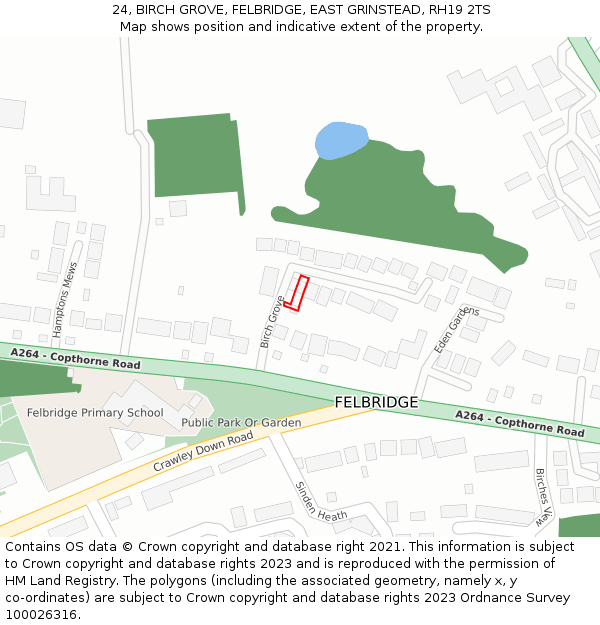24, BIRCH GROVE, FELBRIDGE, EAST GRINSTEAD, RH19 2TS: Location map and indicative extent of plot