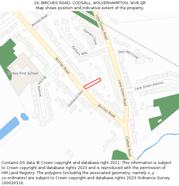 24, BIRCHES ROAD, CODSALL, WOLVERHAMPTON, WV8 2JR: Location map and indicative extent of plot