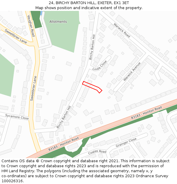 24, BIRCHY BARTON HILL, EXETER, EX1 3ET: Location map and indicative extent of plot