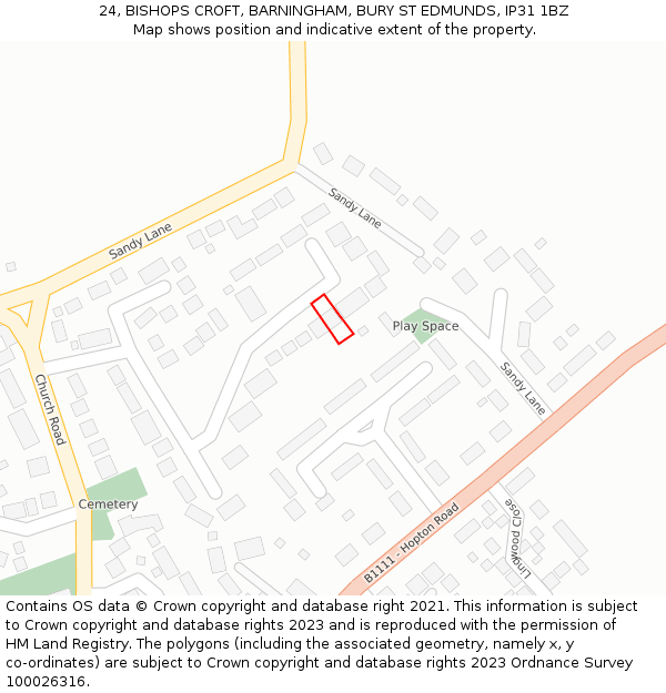 24, BISHOPS CROFT, BARNINGHAM, BURY ST EDMUNDS, IP31 1BZ: Location map and indicative extent of plot