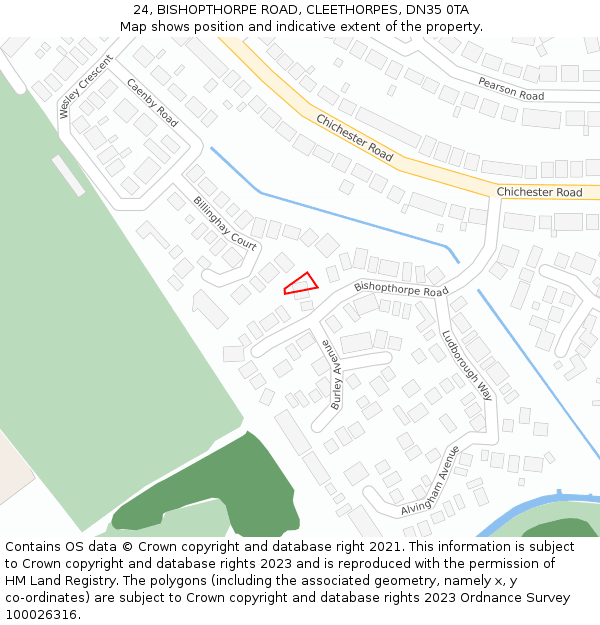 24, BISHOPTHORPE ROAD, CLEETHORPES, DN35 0TA: Location map and indicative extent of plot