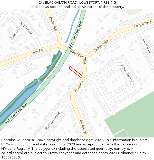 24, BLACKHEATH ROAD, LOWESTOFT, NR33 7JG: Location map and indicative extent of plot