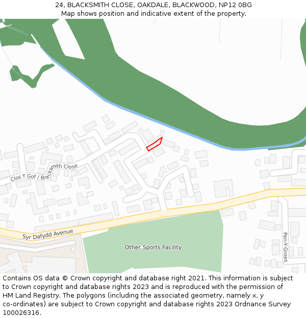 24, BLACKSMITH CLOSE, OAKDALE, BLACKWOOD, NP12 0BG: Location map and indicative extent of plot