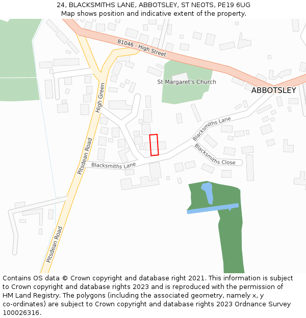 24, BLACKSMITHS LANE, ABBOTSLEY, ST NEOTS, PE19 6UG: Location map and indicative extent of plot