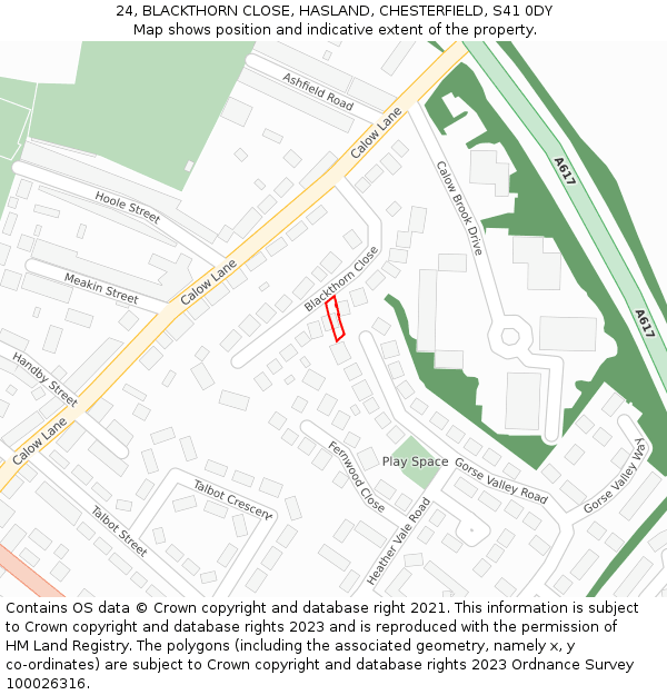 24, BLACKTHORN CLOSE, HASLAND, CHESTERFIELD, S41 0DY: Location map and indicative extent of plot