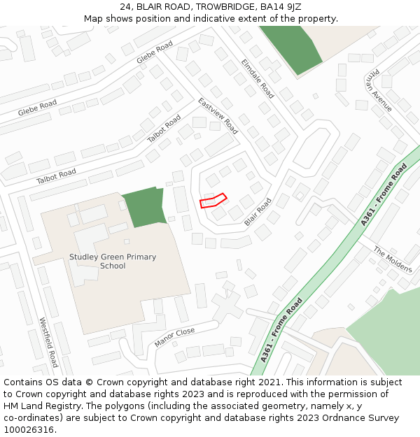 24, BLAIR ROAD, TROWBRIDGE, BA14 9JZ: Location map and indicative extent of plot