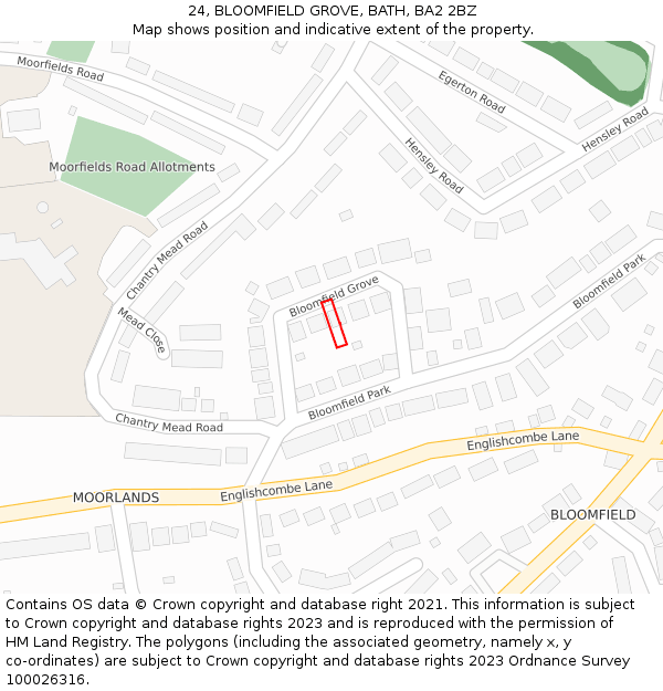 24, BLOOMFIELD GROVE, BATH, BA2 2BZ: Location map and indicative extent of plot