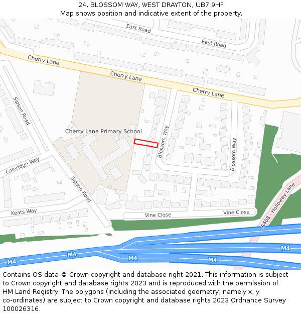 24, BLOSSOM WAY, WEST DRAYTON, UB7 9HF: Location map and indicative extent of plot