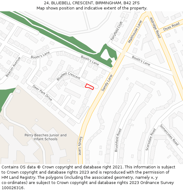 24, BLUEBELL CRESCENT, BIRMINGHAM, B42 2FS: Location map and indicative extent of plot