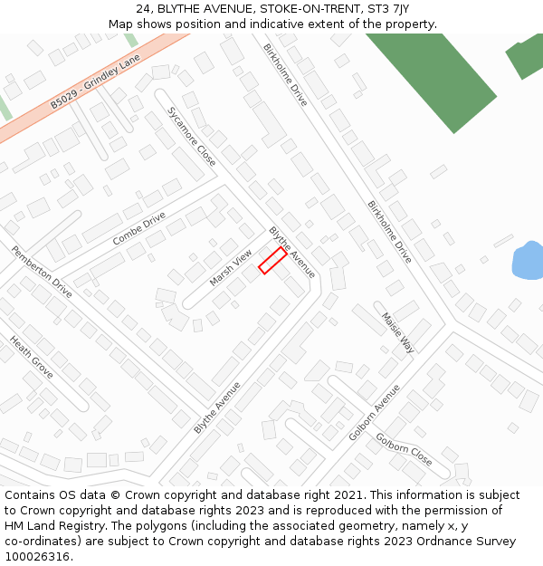 24, BLYTHE AVENUE, STOKE-ON-TRENT, ST3 7JY: Location map and indicative extent of plot