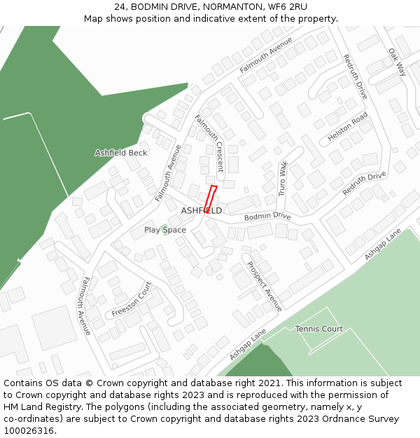 24, BODMIN DRIVE, NORMANTON, WF6 2RU: Location map and indicative extent of plot