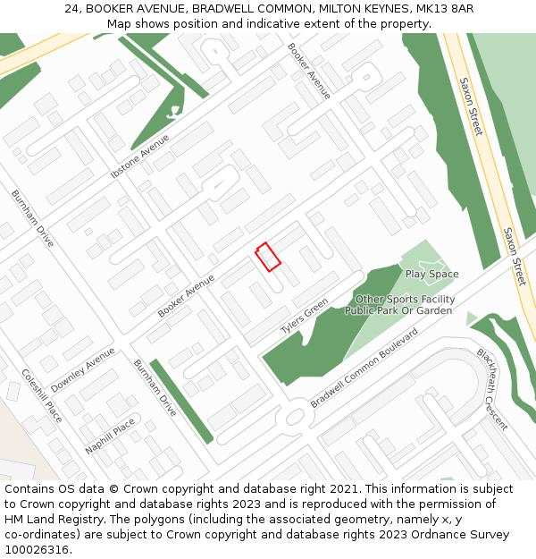 24, BOOKER AVENUE, BRADWELL COMMON, MILTON KEYNES, MK13 8AR: Location map and indicative extent of plot