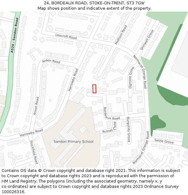 24, BORDEAUX ROAD, STOKE-ON-TRENT, ST3 7GW: Location map and indicative extent of plot