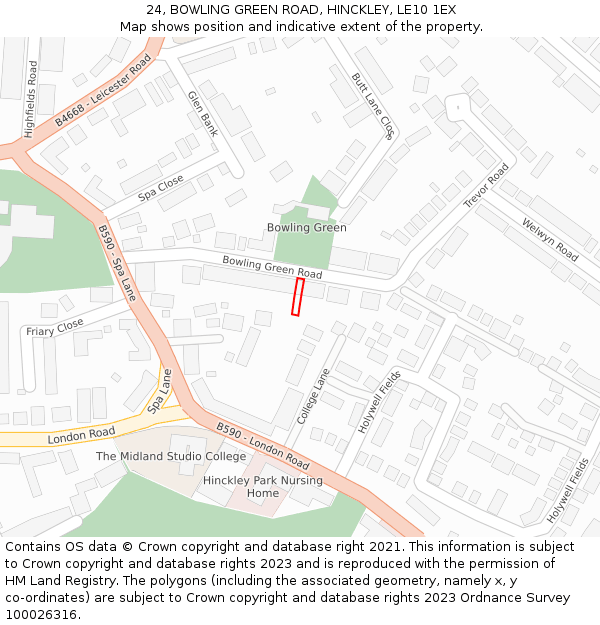 24, BOWLING GREEN ROAD, HINCKLEY, LE10 1EX: Location map and indicative extent of plot