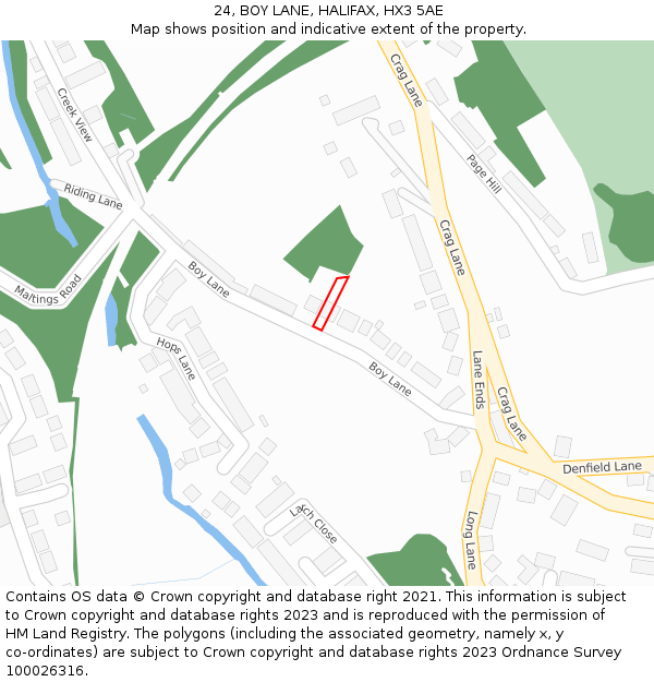 24, BOY LANE, HALIFAX, HX3 5AE: Location map and indicative extent of plot