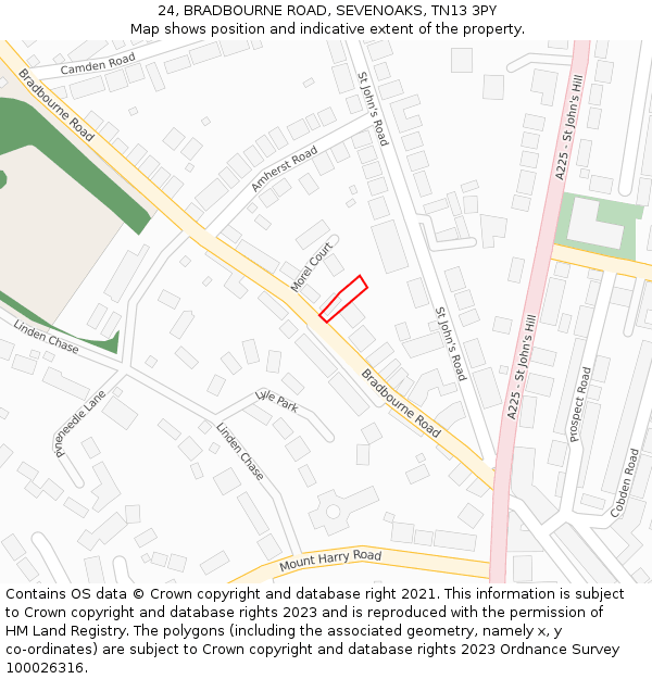 24, BRADBOURNE ROAD, SEVENOAKS, TN13 3PY: Location map and indicative extent of plot