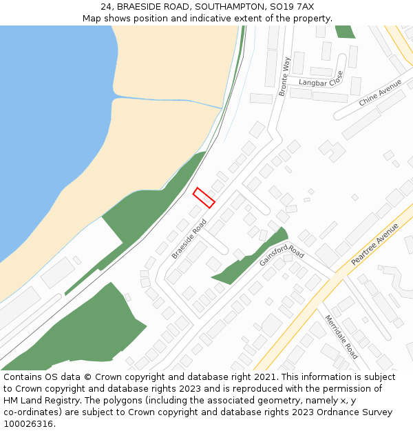 24, BRAESIDE ROAD, SOUTHAMPTON, SO19 7AX: Location map and indicative extent of plot