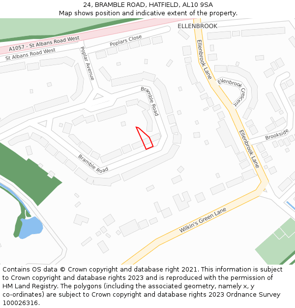 24, BRAMBLE ROAD, HATFIELD, AL10 9SA: Location map and indicative extent of plot