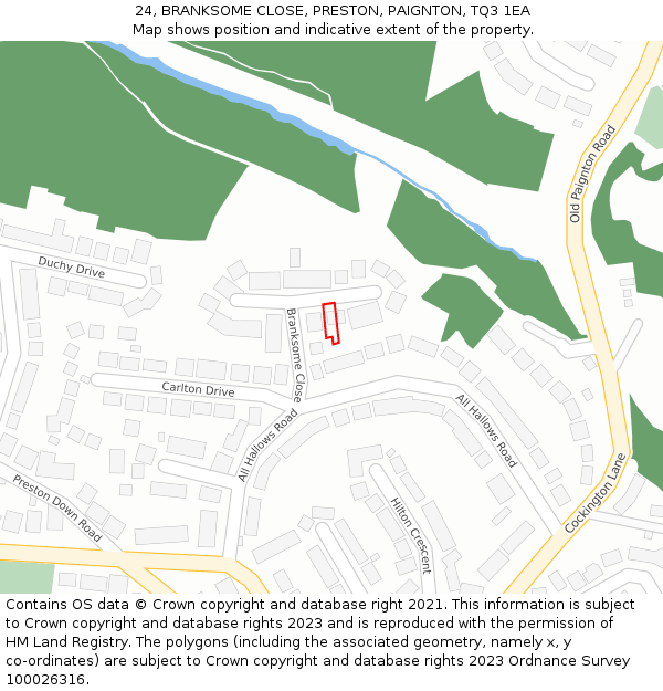 24, BRANKSOME CLOSE, PRESTON, PAIGNTON, TQ3 1EA: Location map and indicative extent of plot