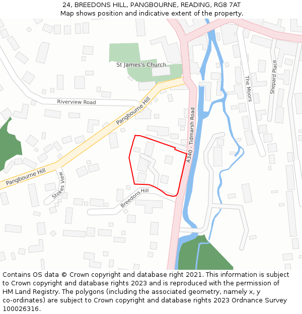 24, BREEDONS HILL, PANGBOURNE, READING, RG8 7AT: Location map and indicative extent of plot