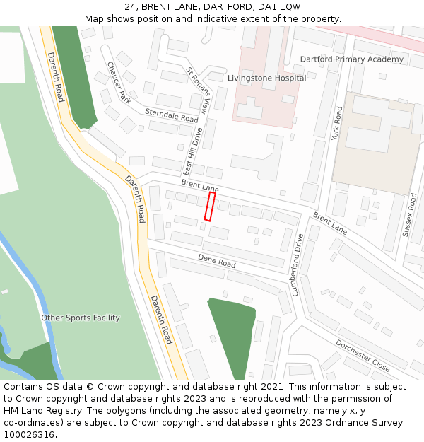 24, BRENT LANE, DARTFORD, DA1 1QW: Location map and indicative extent of plot