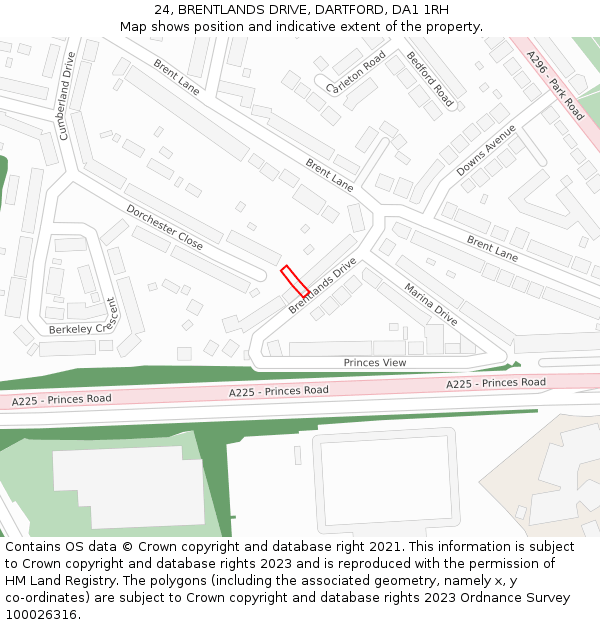 24, BRENTLANDS DRIVE, DARTFORD, DA1 1RH: Location map and indicative extent of plot