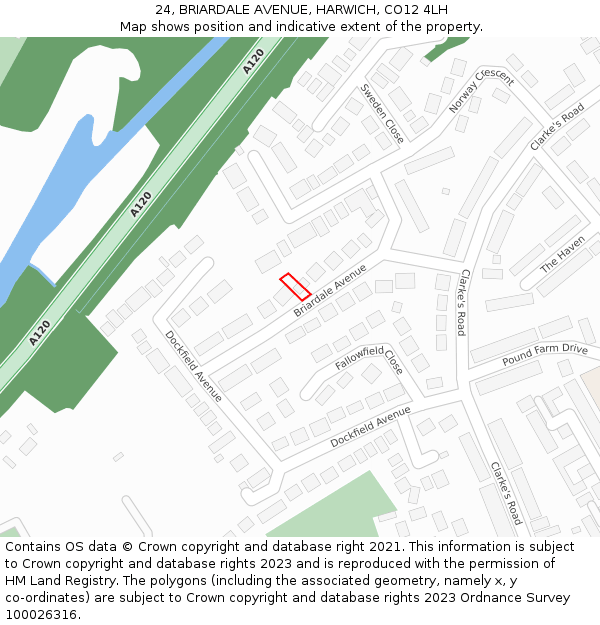 24, BRIARDALE AVENUE, HARWICH, CO12 4LH: Location map and indicative extent of plot