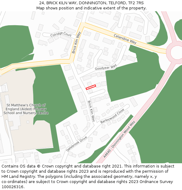 24, BRICK KILN WAY, DONNINGTON, TELFORD, TF2 7RS: Location map and indicative extent of plot