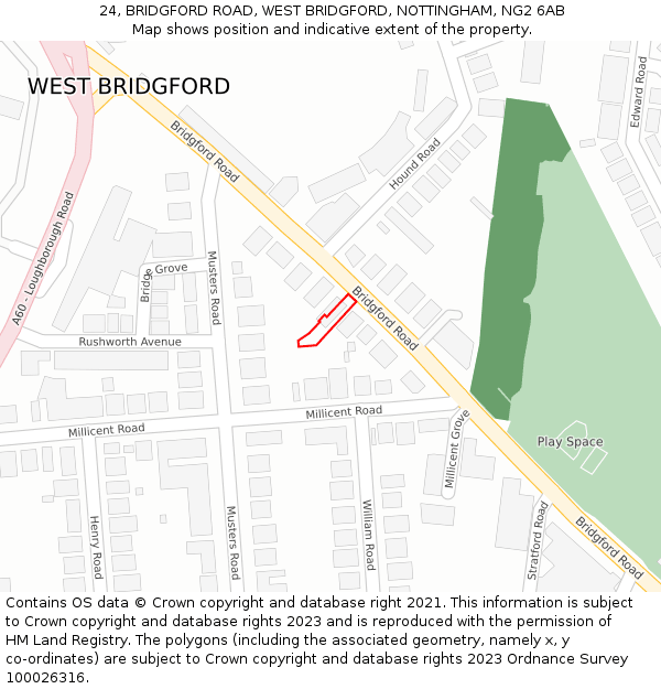 24, BRIDGFORD ROAD, WEST BRIDGFORD, NOTTINGHAM, NG2 6AB: Location map and indicative extent of plot